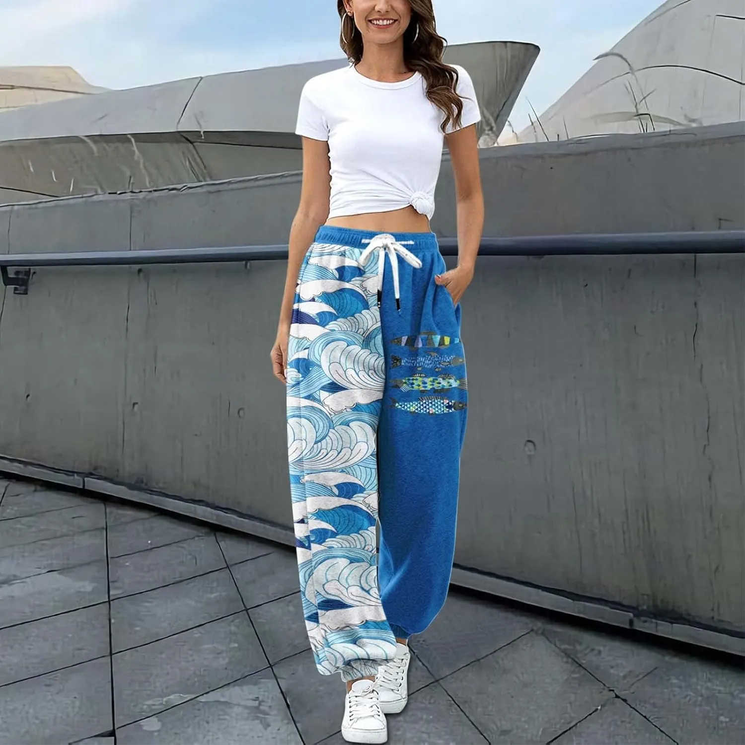 Women Stretch Trousers Women's Sweatpants Elastic Drawstring High Waist Artistic Patterns Super Soft Active Trousers