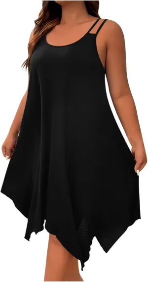 Women Summer Beach Dress Plus Size Casual Spaghetti Strap Boho Sundress Cover Up Swimwear Flowy Midi Vacation Dress