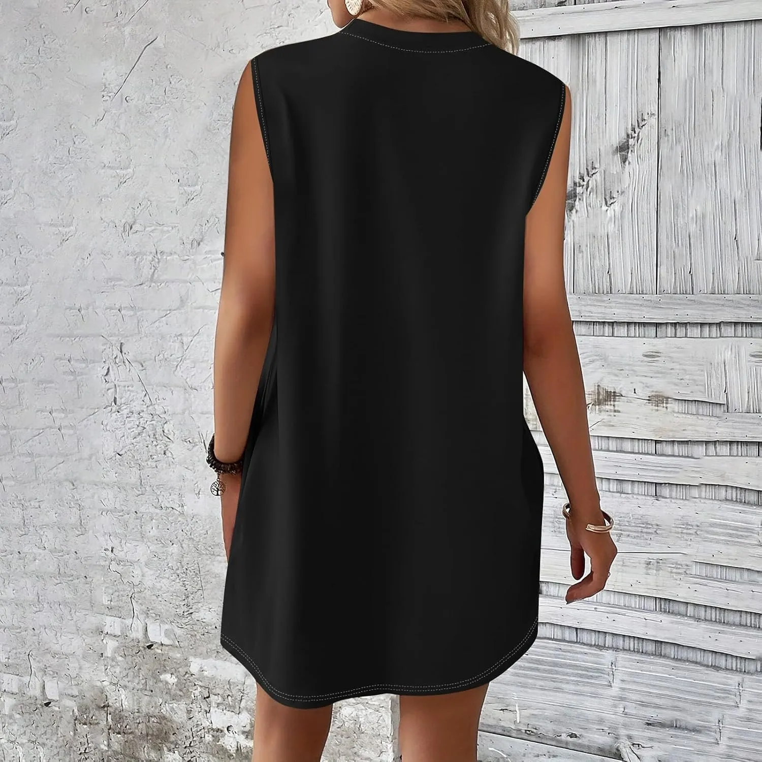 Women Summer Dresses Casual Floral Sundresses Crew Neck Beach T Shirt Dresses Sleeveless Loose Tank Dress with Pockets