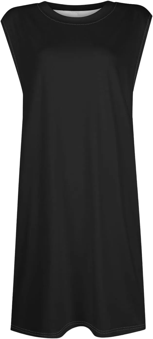 Women Summer Dresses Casual Floral Sundresses Crew Neck Beach T Shirt Dresses Sleeveless Loose Tank Dress with Pockets
