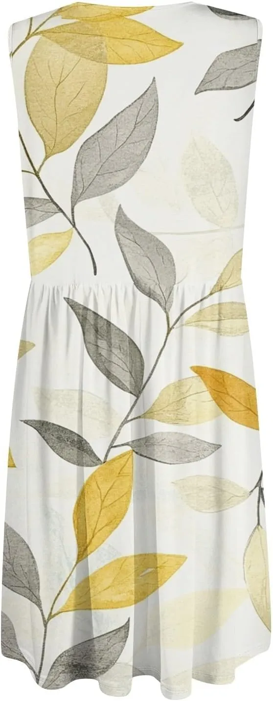 Women Summer Dresses Sleeveless Casual Loose Swing Button Down Midi Dress with Pockets Wedding Guest Dress