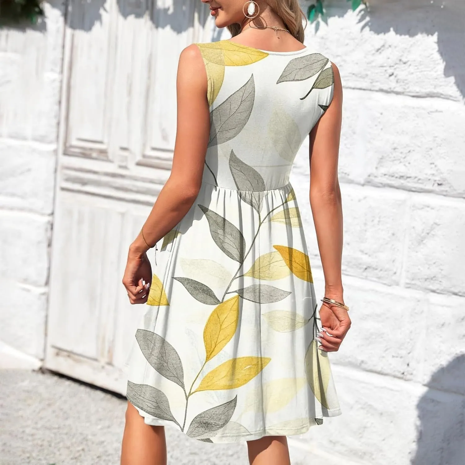 Women Summer Dresses Sleeveless Casual Loose Swing Button Down Midi Dress with Pockets Wedding Guest Dress
