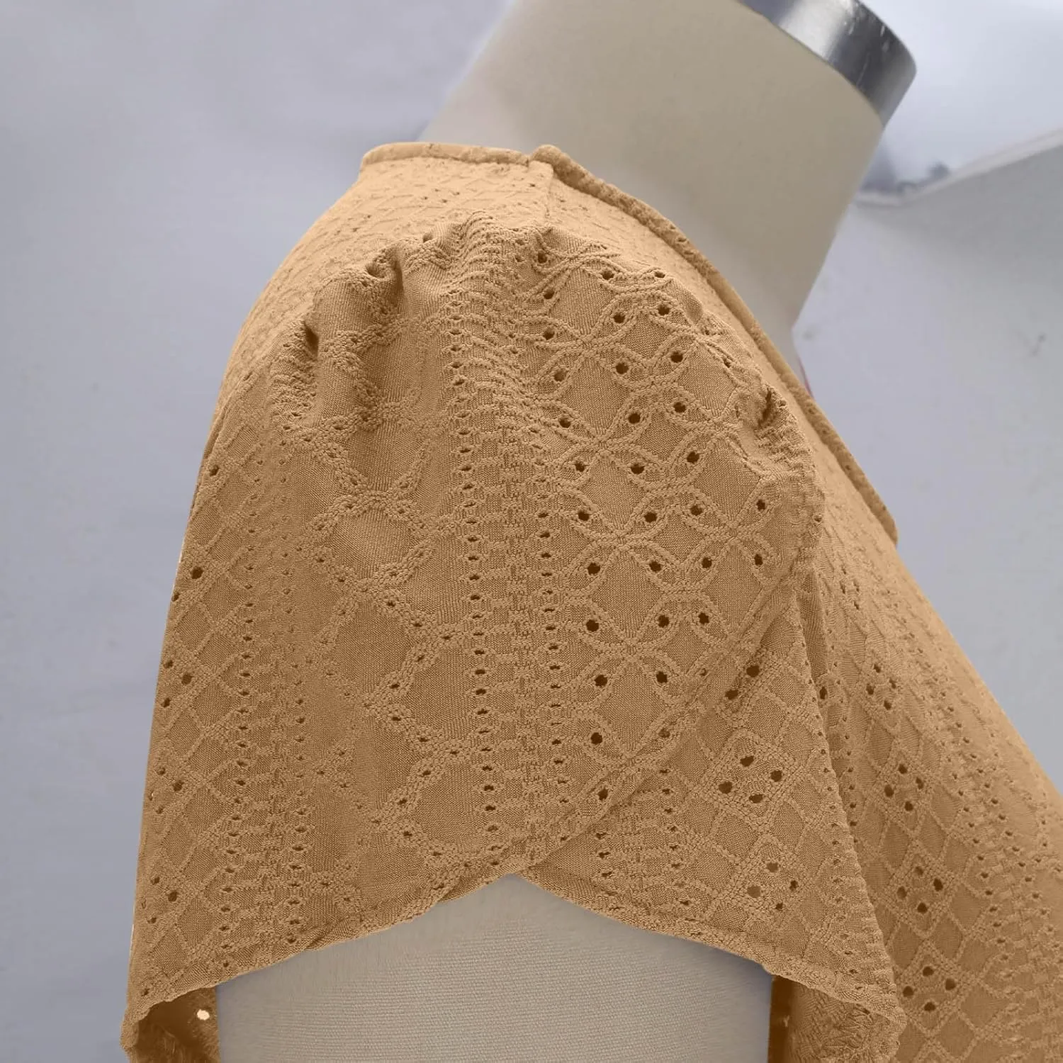 Women Summer Eyelet Dress Casual Petal Short Sleeve Crew Neck Maxi Dresses Loose Tunic Sun Dress with Pockets