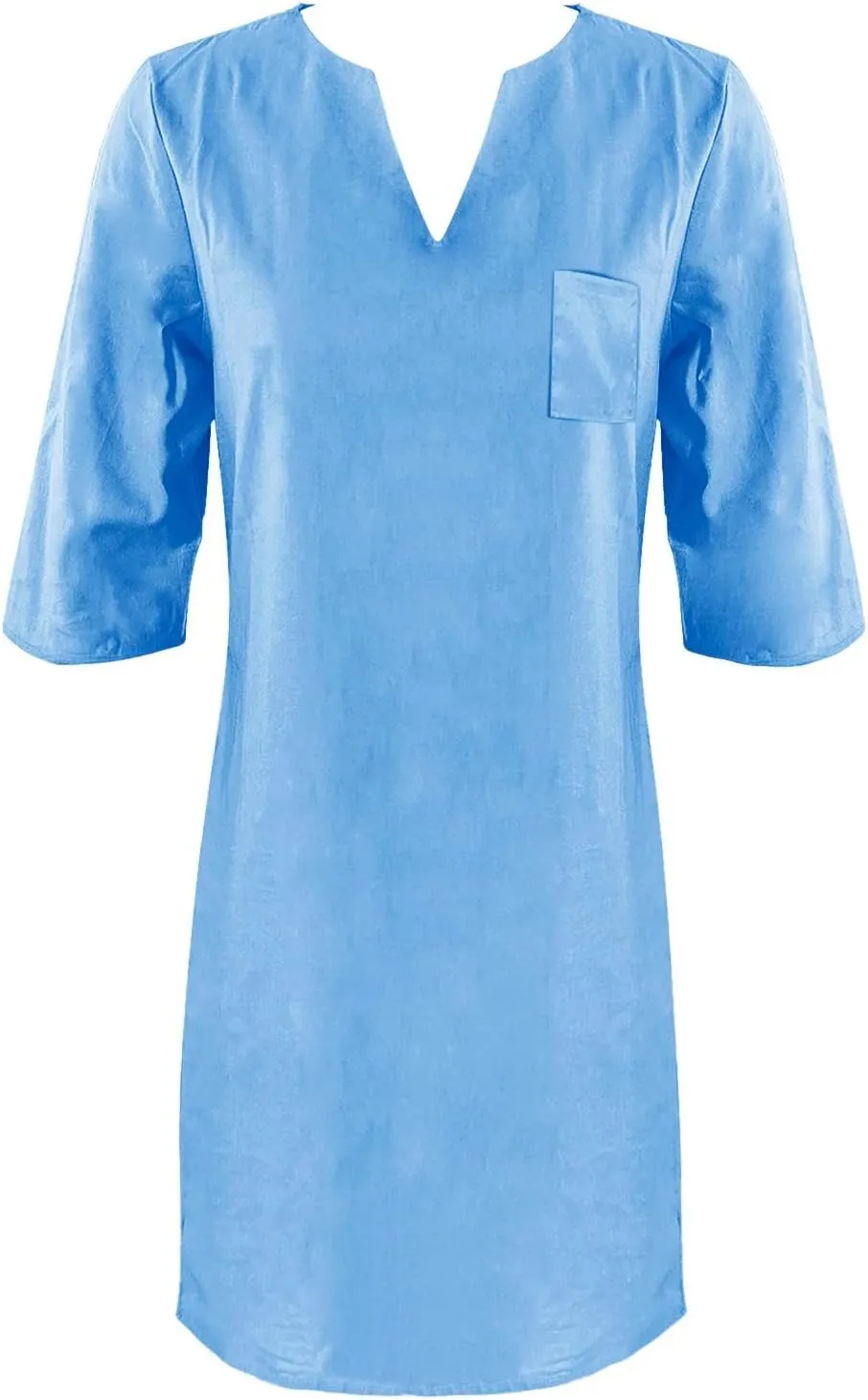 Women Summer Midi Shirt Dresses Lapel Casual Cotton Linen Dress V Neck Linen Dress Summer Half Sleeve Knee Length Shift Dress