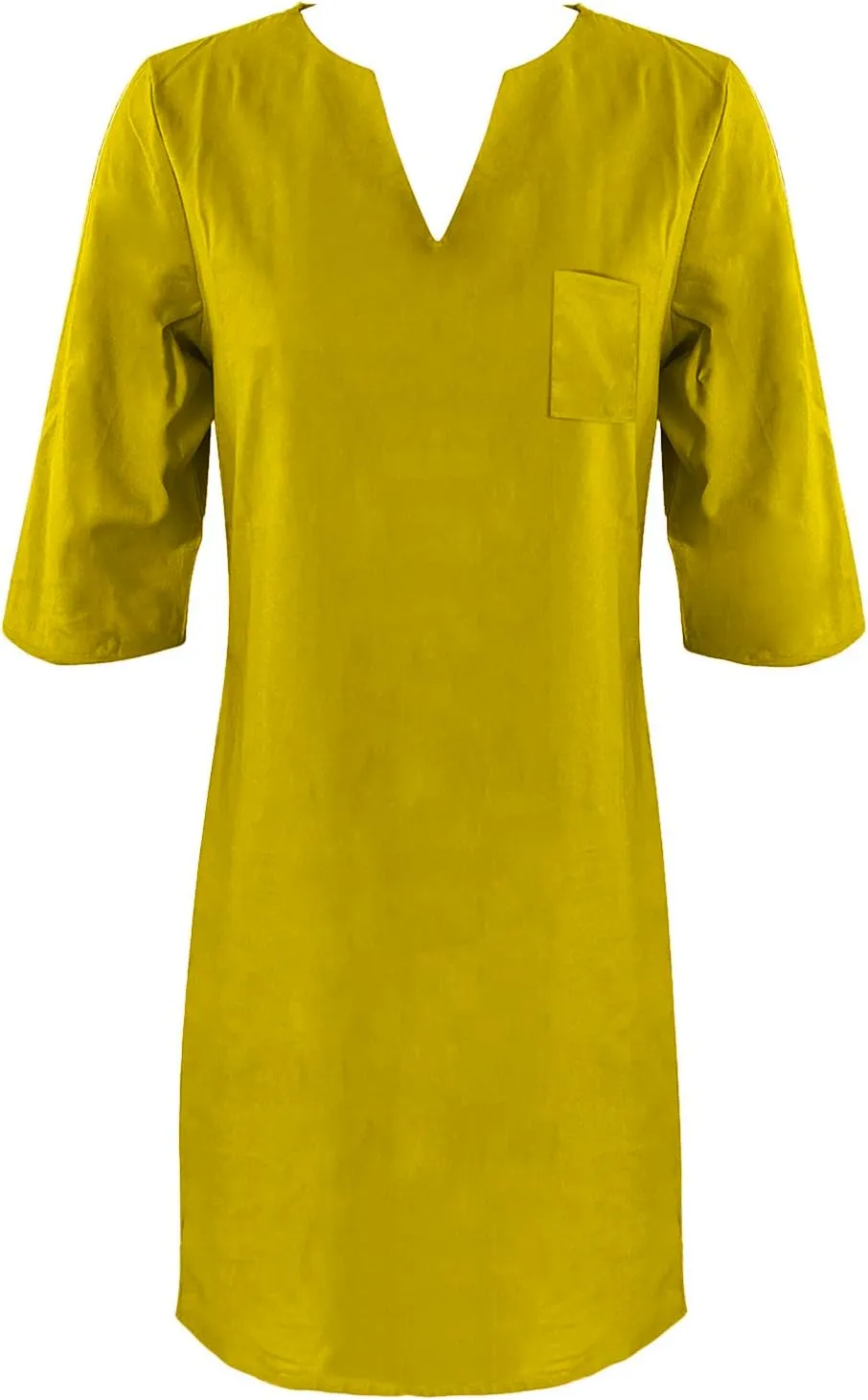 Women Summer Midi Shirt Dresses Lapel Casual Cotton Linen Dress V Neck Linen Dress Summer Half Sleeve Knee Length Shift Dress