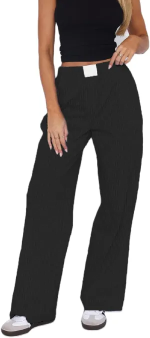 Women Y2k Striped Pants Wide Leg Striped Print Lounge Pants Elastic High Waist Pinstripe Pajama Summer Trousers