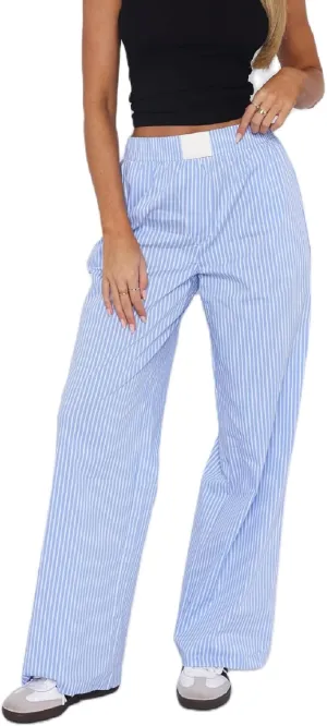 Women Y2k Striped Pants Wide Leg Striped Print Lounge Pants Elastic High Waist Pinstripe Pajama Summer Trousers