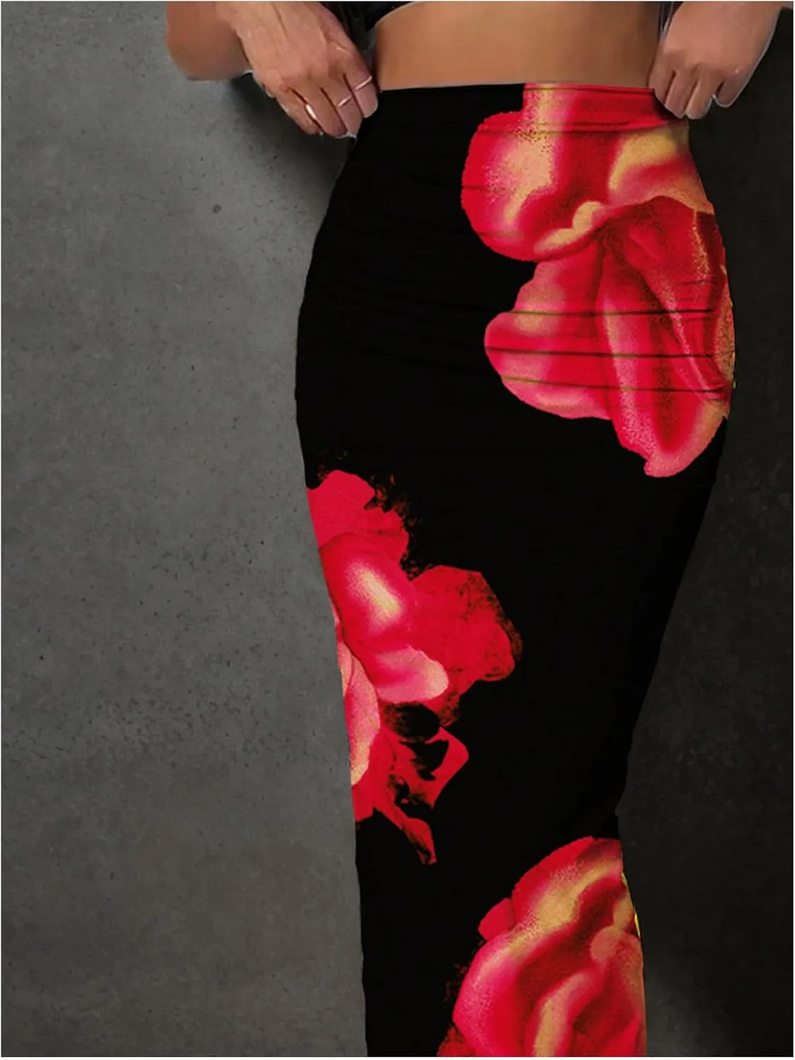 Women's 2 Piece Outfits Short Sleeve Crew Neck Crop Tee Top and Floral Print Bodycon Maxi Skirt Set