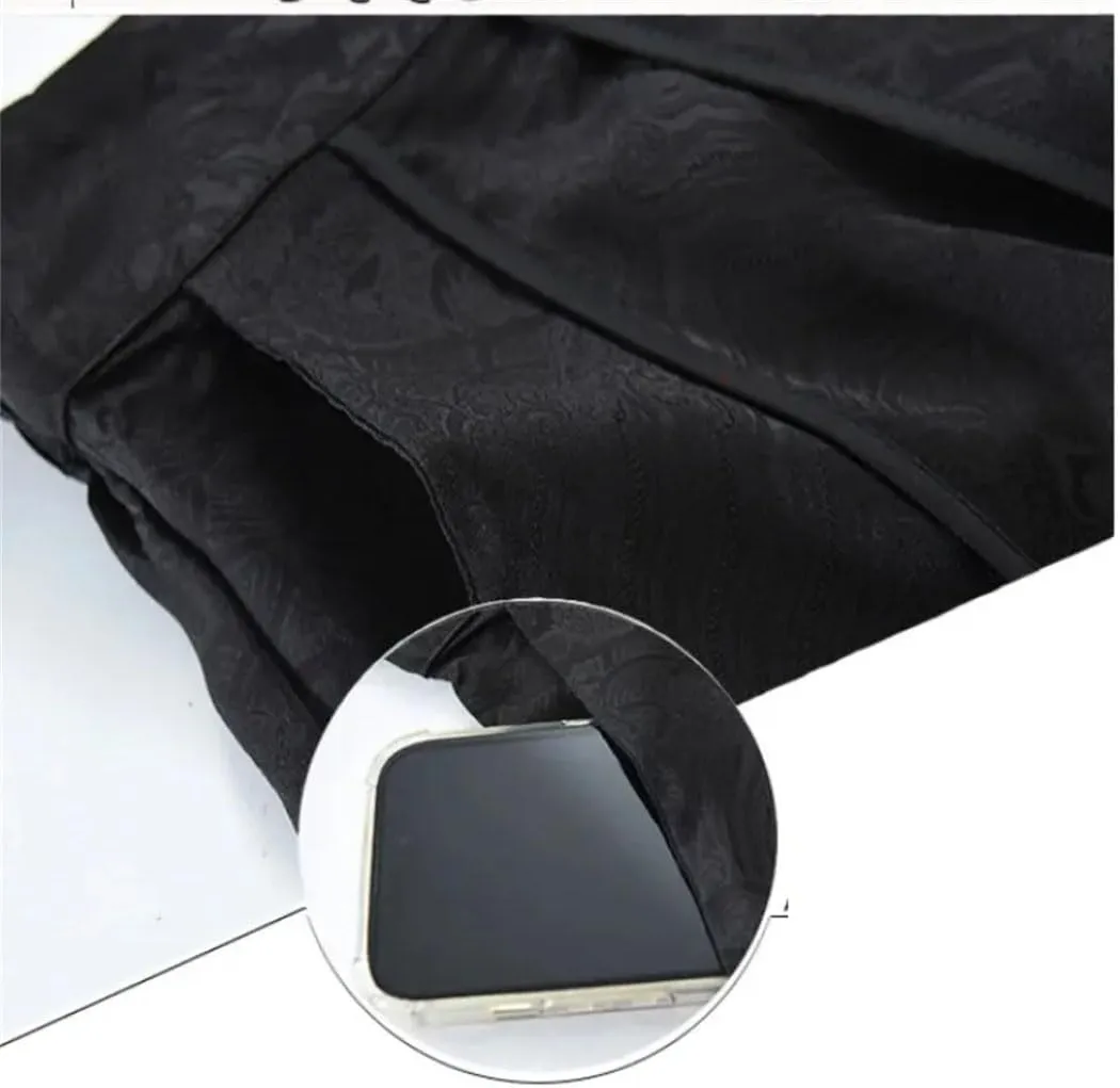 Women's Black High Waisted Pockets Printing Tassel Folds Skirt Chinese Style Casual Loose A-Line Skirts