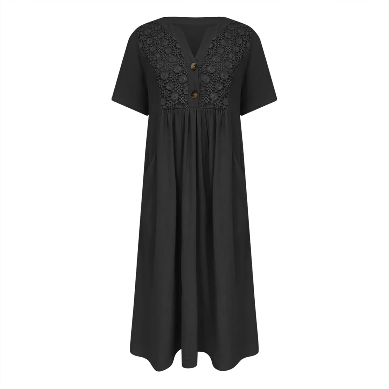 Women's Boho Button Down Lace Floral Dress Fashion Summer Short Sleeve Sexy V Neck Midi Trendy Casual Elegant Dresses