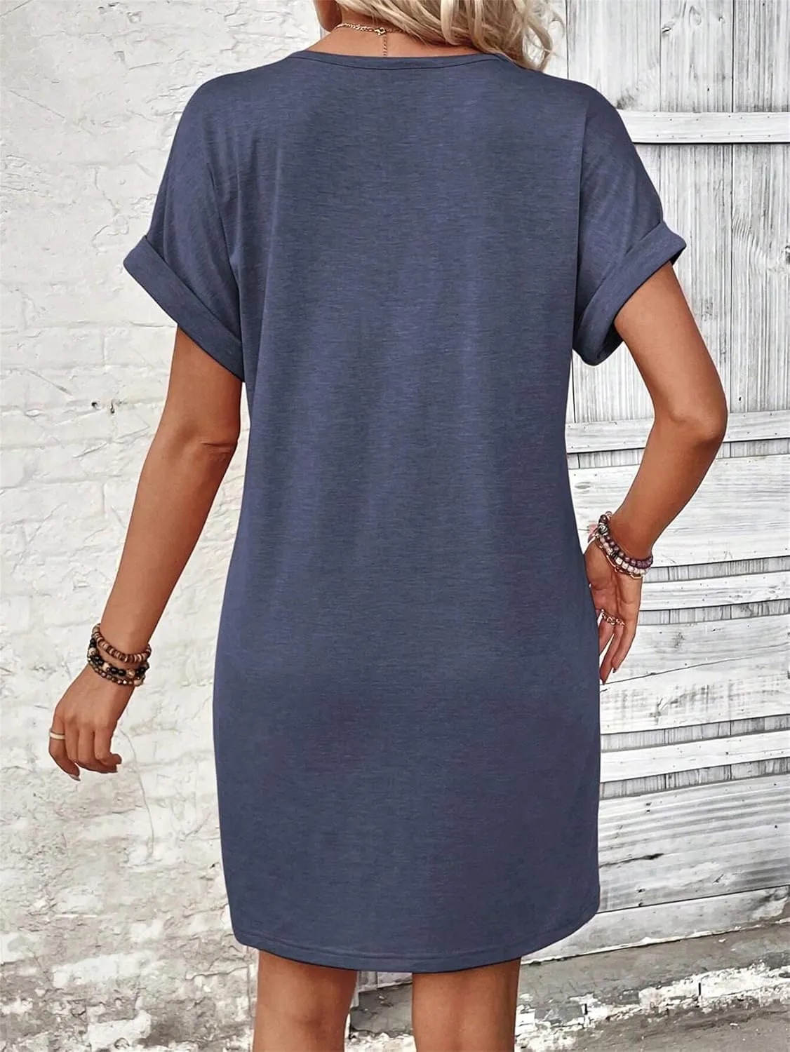 Womens Button Front V Neck Midi Dresses Casual Swing Shirt Sundress Short Sleeve Beach Summer Dress