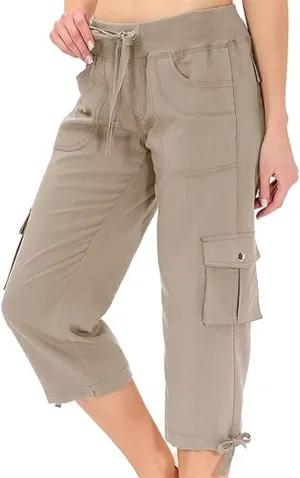 Womens Cargo Pants Casual Y2K Capris Drawstring Waist Travel Gym Hiking Pants Baggy Trendy Multiple Pockets Trousers
