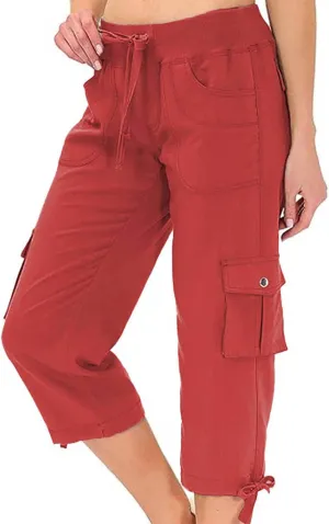 Womens Cargo Pants Casual Y2K Capris Drawstring Waist Travel Gym Hiking Pants Baggy Trendy Multiple Pockets Trousers
