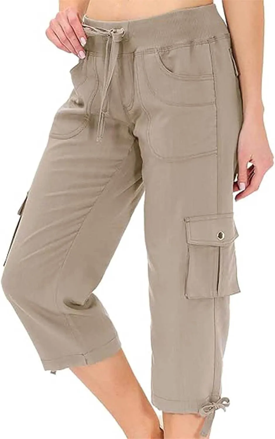 Womens Cargo Pants Casual Y2K Capris Drawstring Waist Travel Gym Hiking Pants Baggy Trendy Multiple Pockets Trousers