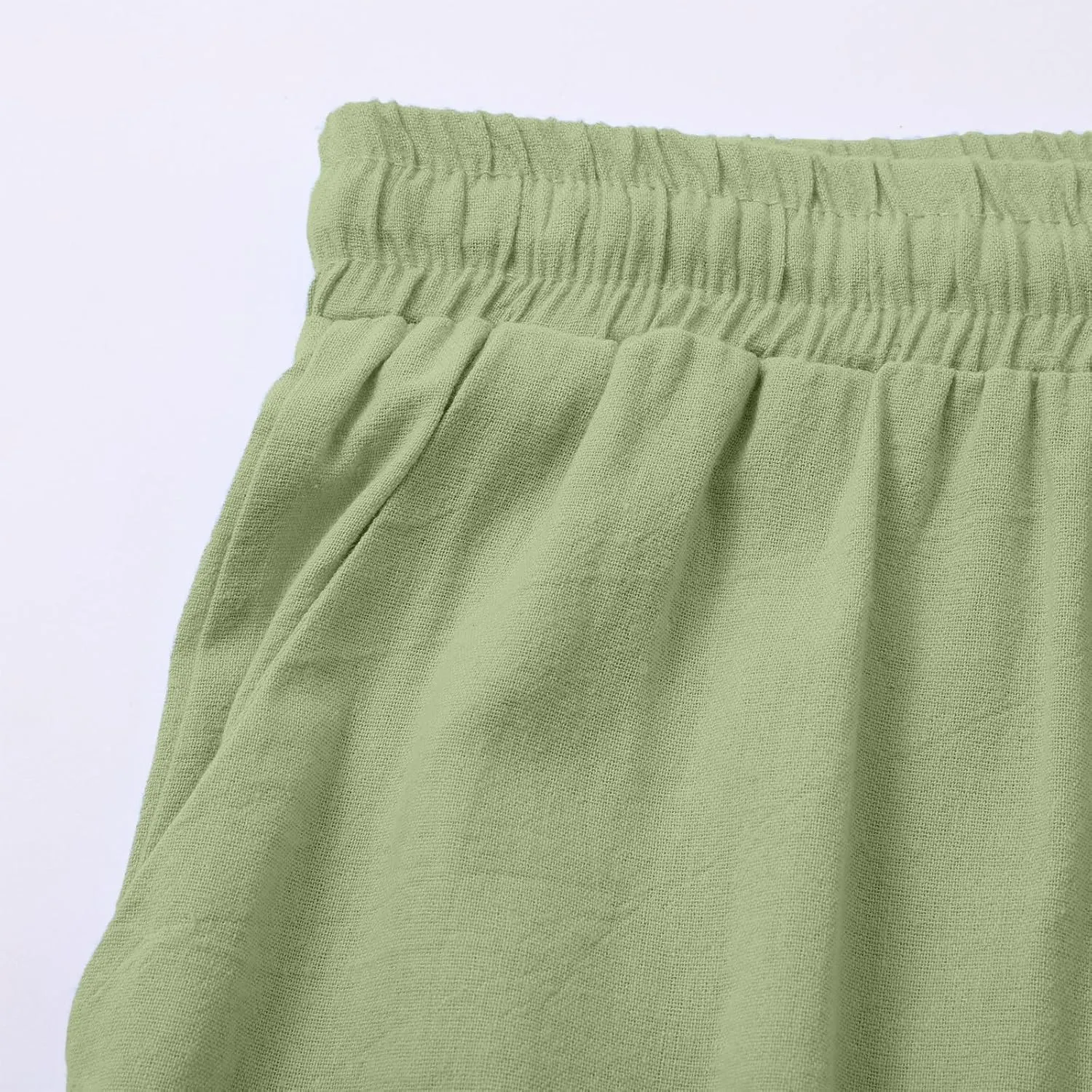 Womens Casual Cotton Linen Pants 2025 Drawstring Elastic Waist Solid Plus Size Lounge Long Trousers with Pockets