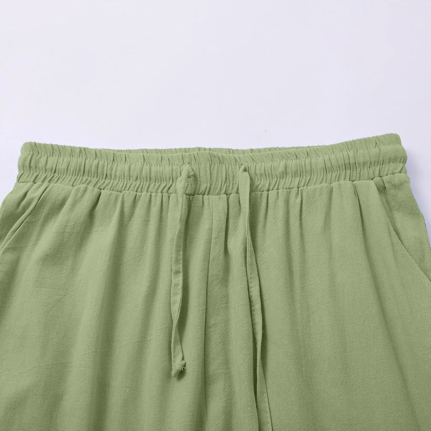 Womens Casual Cotton Linen Pants 2025 Drawstring Elastic Waist Solid Plus Size Lounge Long Trousers with Pockets