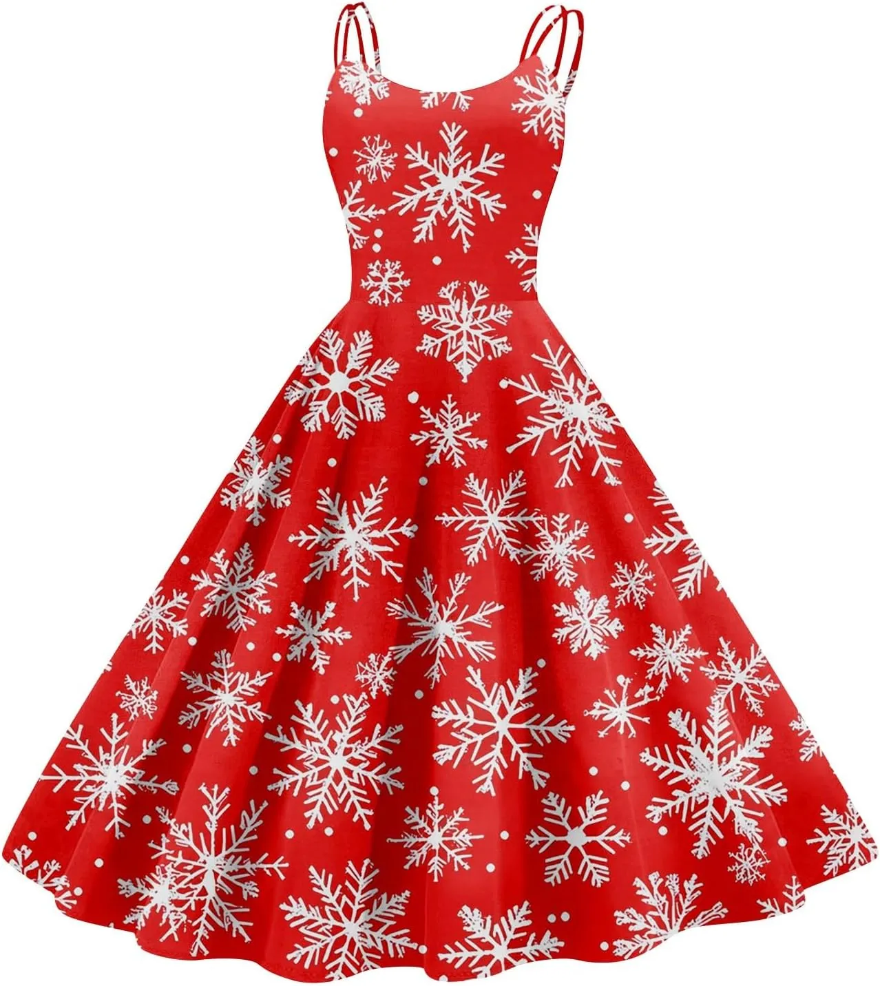 Women's Christmas Dress 1950S Retro Sleeveless Spaghetti Strap Party Dress 2024 Trendy Swing A-Line Flare Dresses