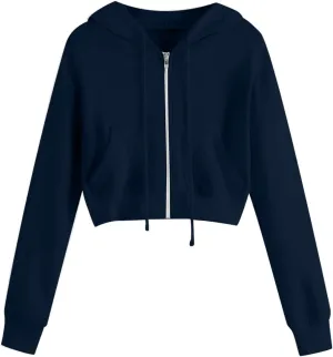 Women's Crop Tops Zip Up Hoodies Teen Girls Fall Jacket Casual Workout Long Sleeve Cropped Sweatshirts Y2K Clothes