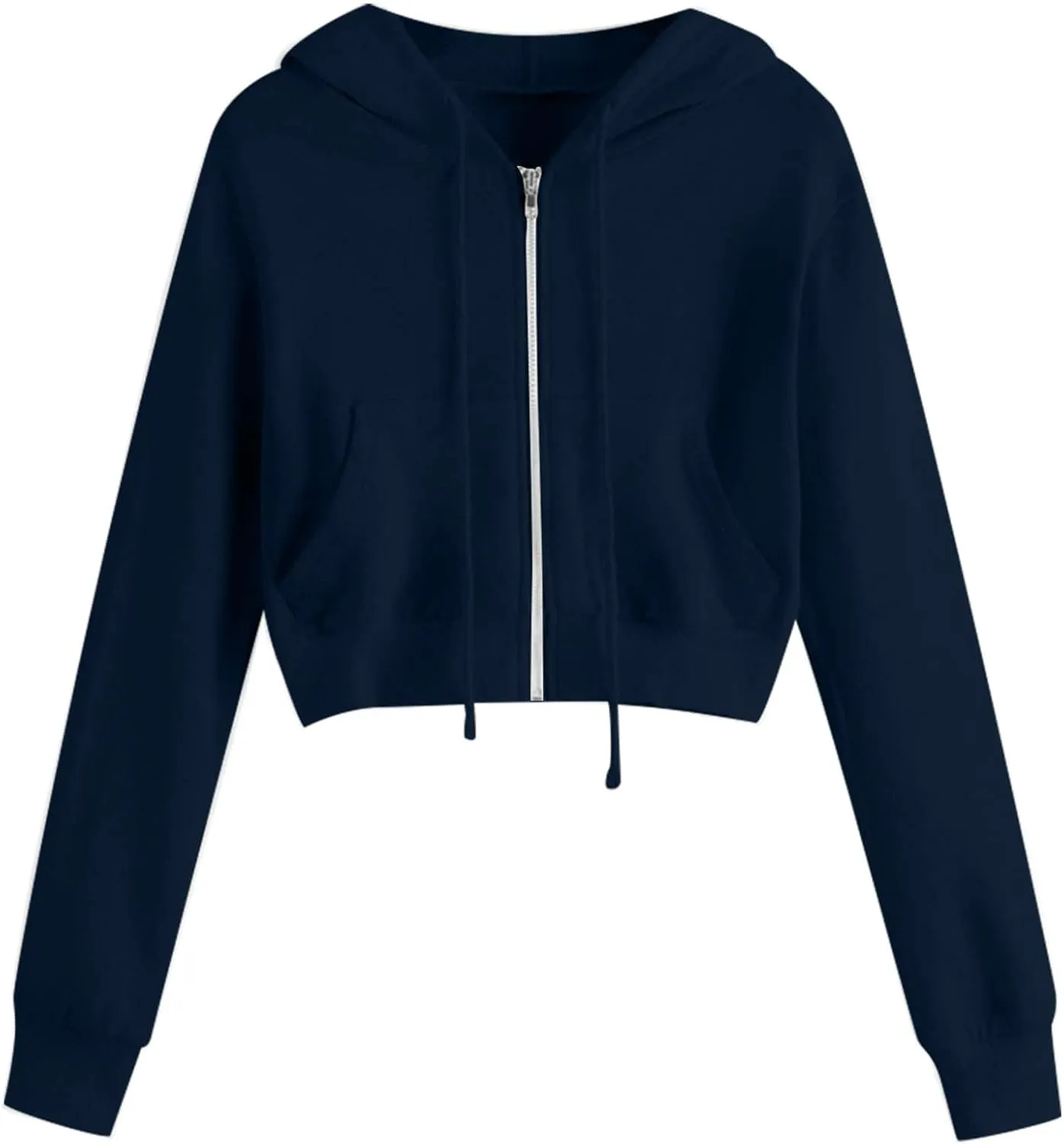 Women's Crop Tops Zip Up Hoodies Teen Girls Fall Jacket Casual Workout Long Sleeve Cropped Sweatshirts Y2K Clothes
