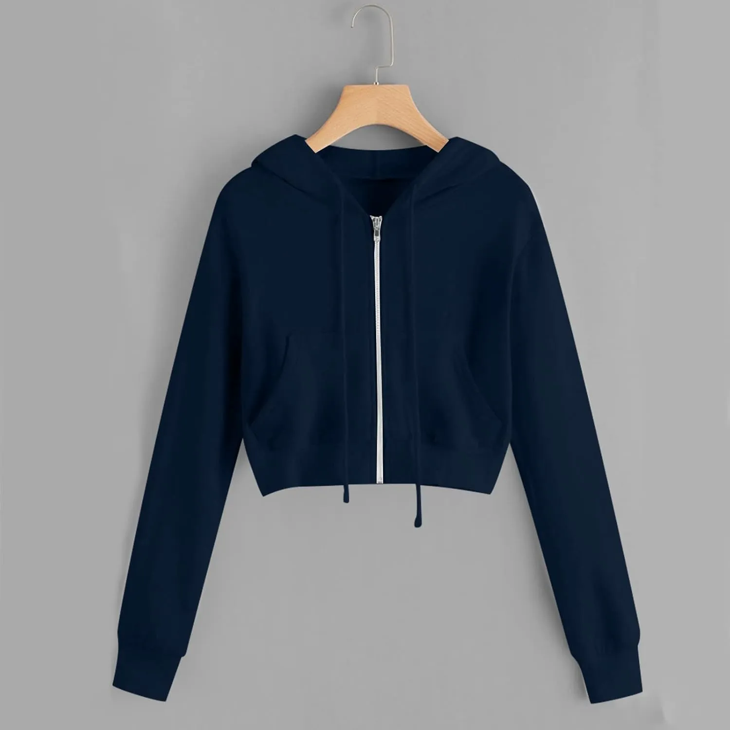 Women's Crop Tops Zip Up Hoodies Teen Girls Fall Jacket Casual Workout Long Sleeve Cropped Sweatshirts Y2K Clothes