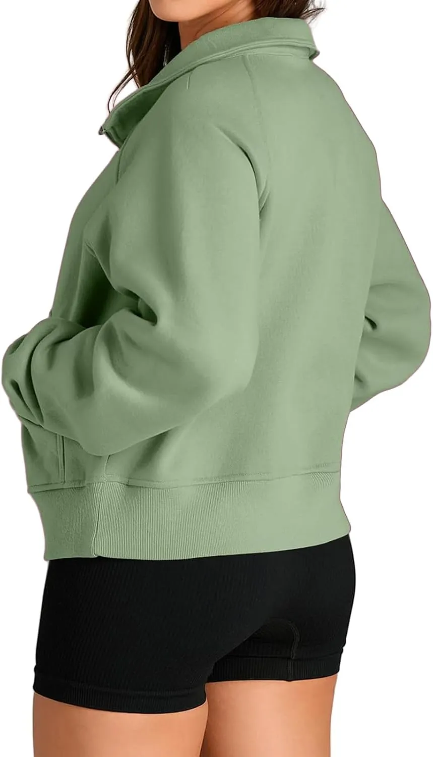Womens Cropped Hoodies Oversized Quarter Zip Pullover Fleece Long Sleeve Fall Outfits Clothes Thumb Hole
