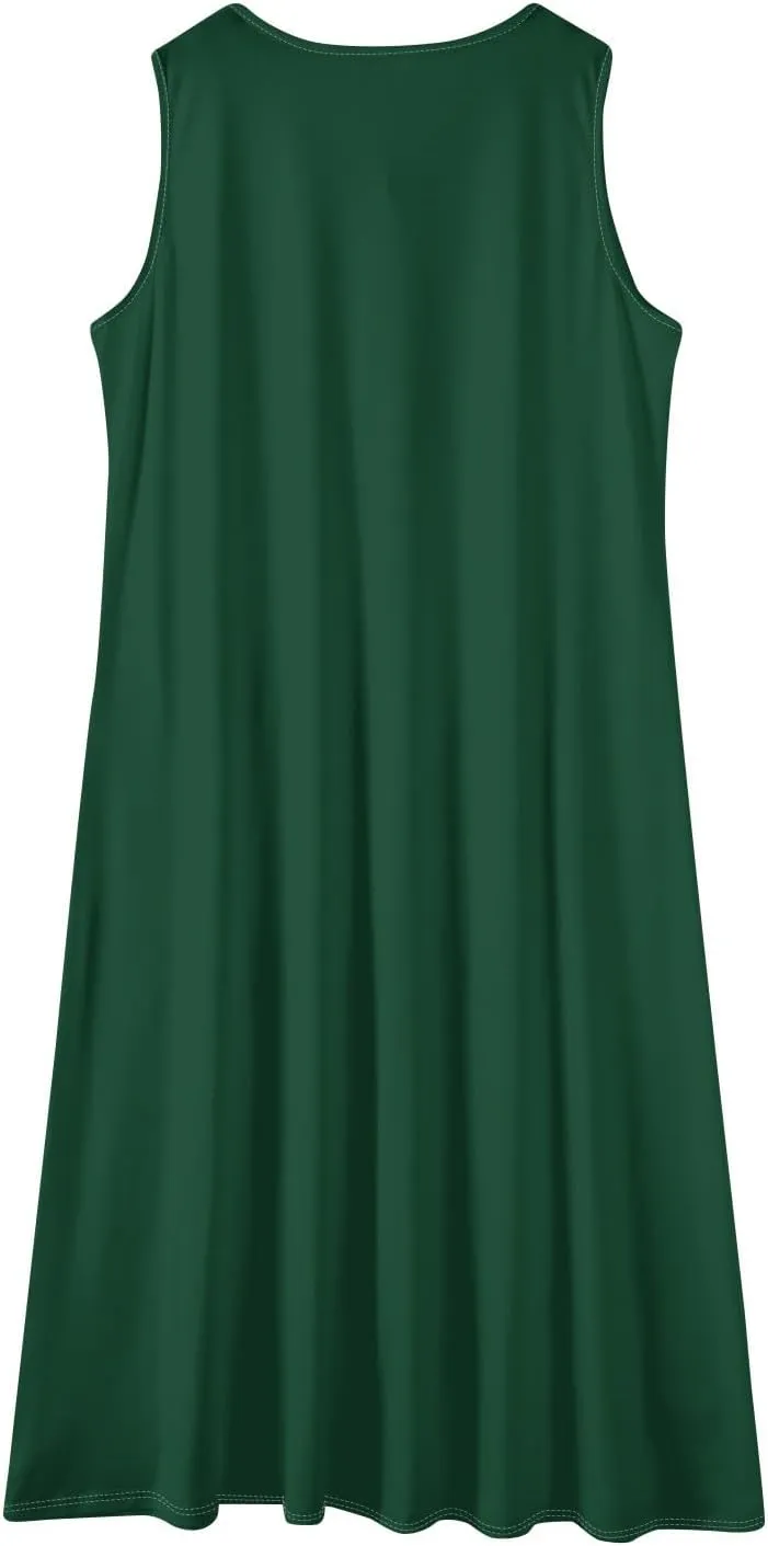 Womens Dresses Sleeveless Button Down Casual Loose Long Beach Sundress Travel Vacation Outfits
