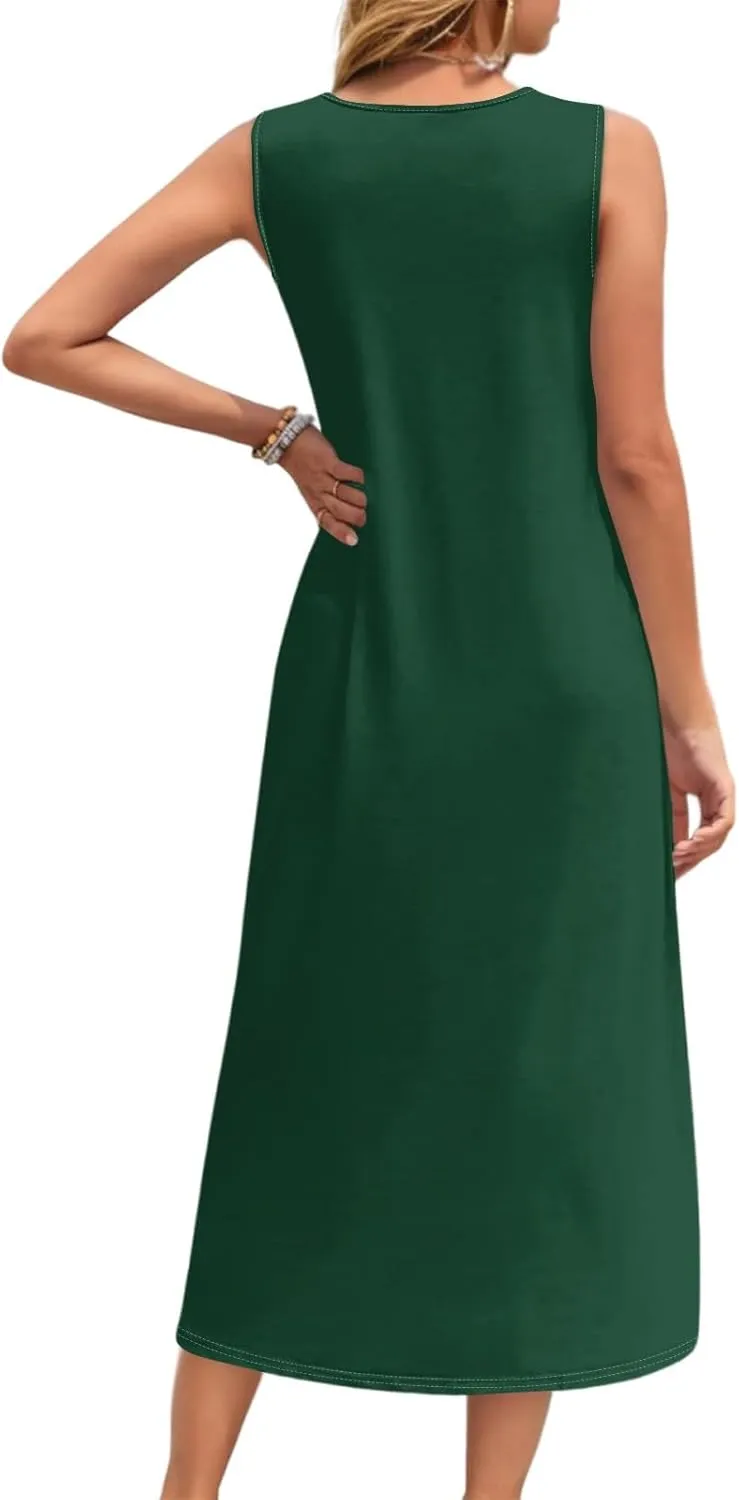 Womens Dresses Sleeveless Button Down Casual Loose Long Beach Sundress Travel Vacation Outfits