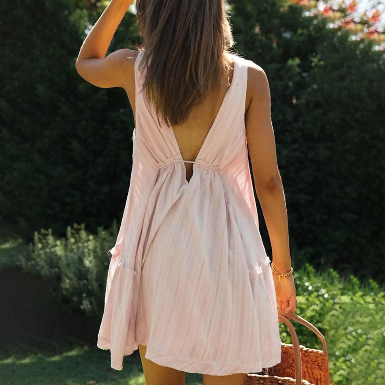 Womens Dressy Sexy Casual V Neck Low Cut Tank Dress Holiday Vacation Casual Beach Cover Ups Sleeveless Outfits