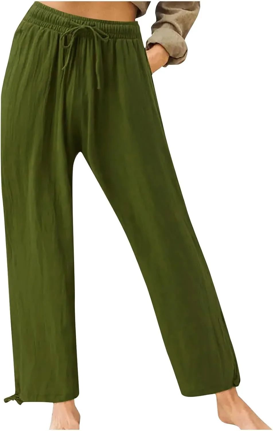 Womens Elastic High Waisted Palazzo Pants 2024 Summer Trendy Casual Wide Leg Pant Long Lounge Trousers with Pocket