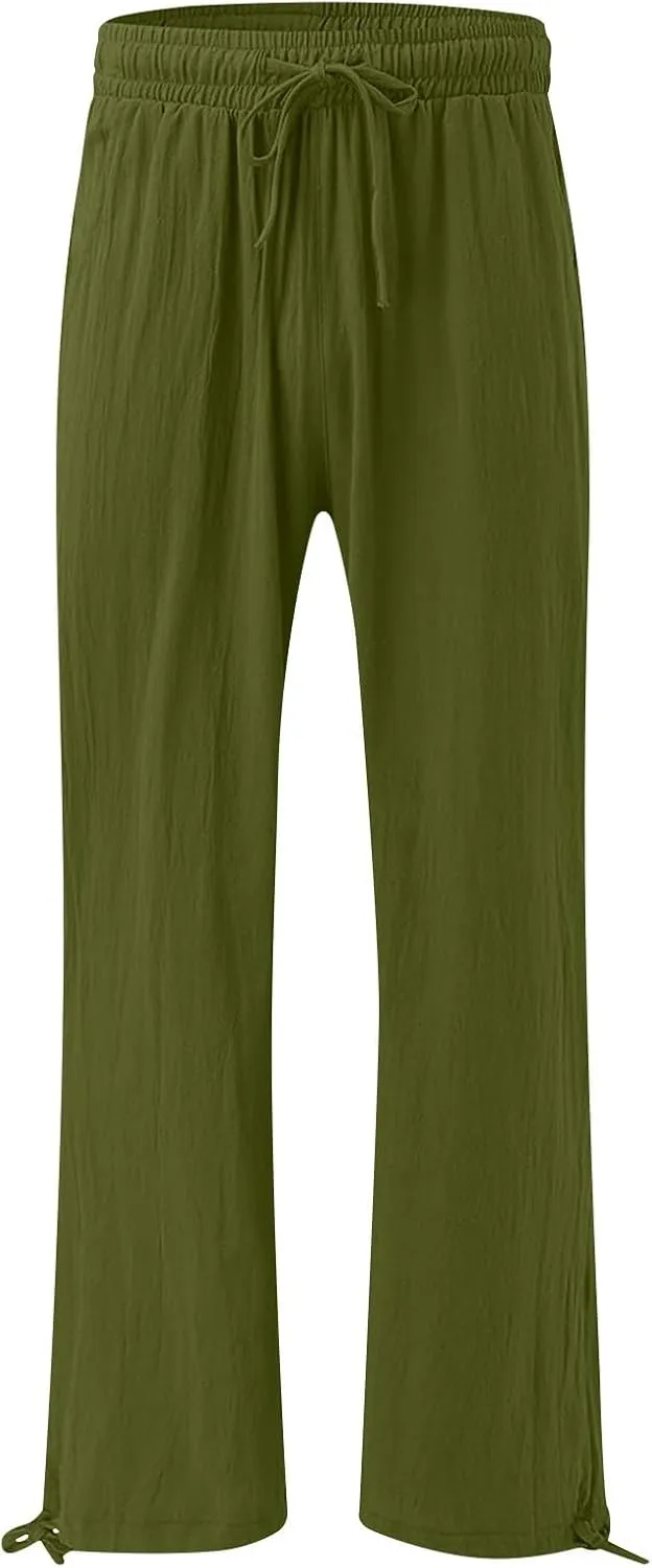 Womens Elastic High Waisted Palazzo Pants 2024 Summer Trendy Casual Wide Leg Pant Long Lounge Trousers with Pocket