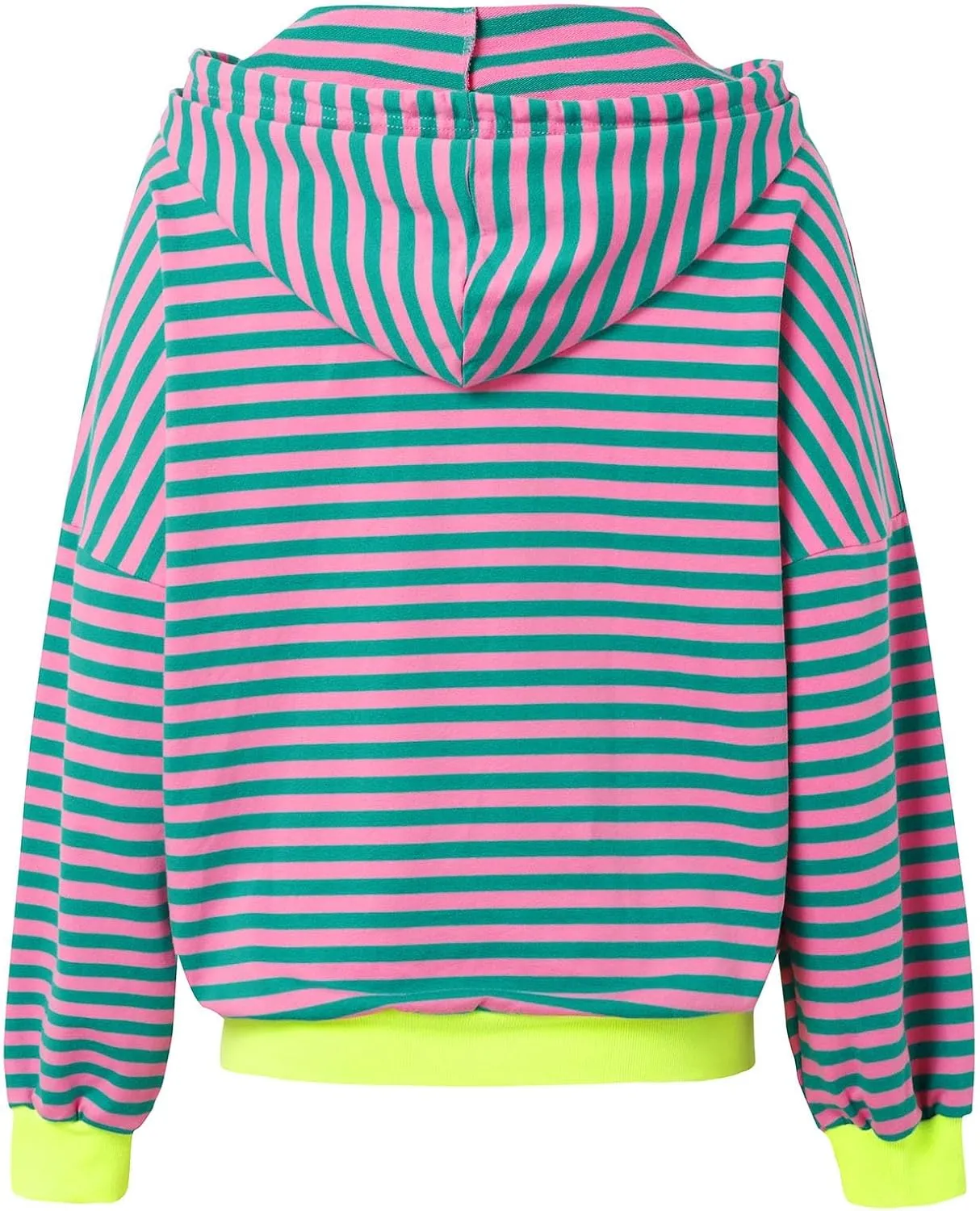 Womens Full-Zip Hoodie Sweatshirts Long Sleeve Striped Shirts Pullover Color Block Drawstring Fall Winter Tops Outfit