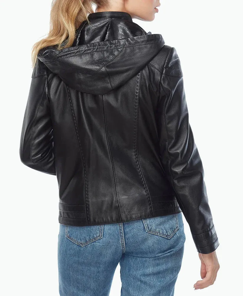 Womens Genuine Black Leather Biker Jacket