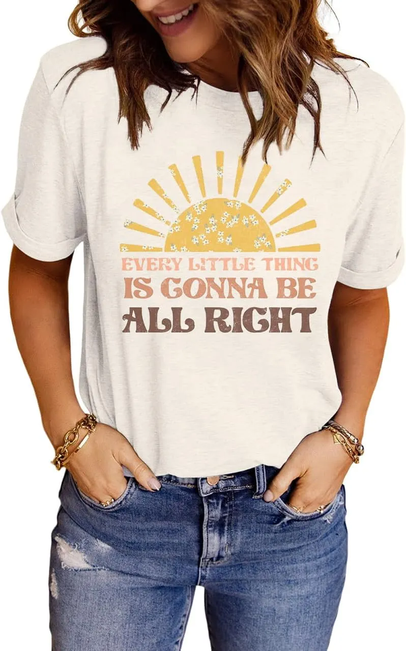 Womens Graphic Tee Shirts Trendy Casual Summer Loose Fit Short Sleeve Tshirts for Women