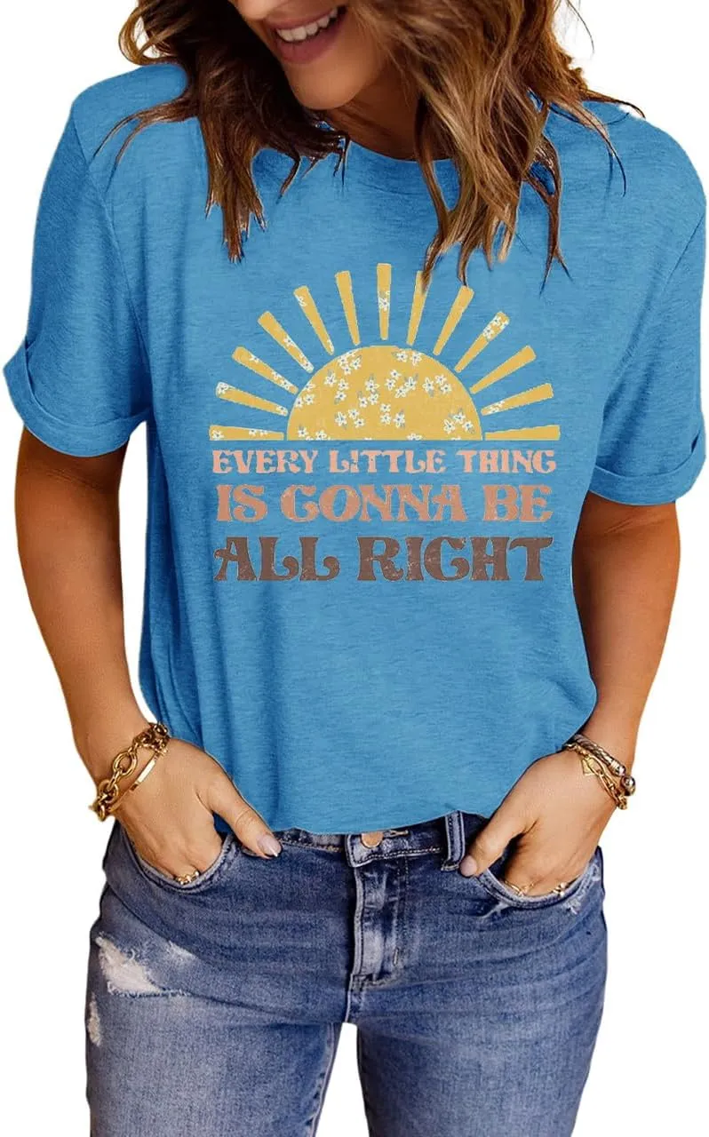 Womens Graphic Tee Shirts Trendy Casual Summer Loose Fit Short Sleeve Tshirts for Women