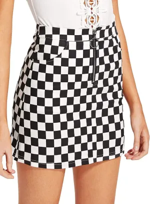 Women's High Waist Striped Zipper Side Bodycon Short Mini Skirt
