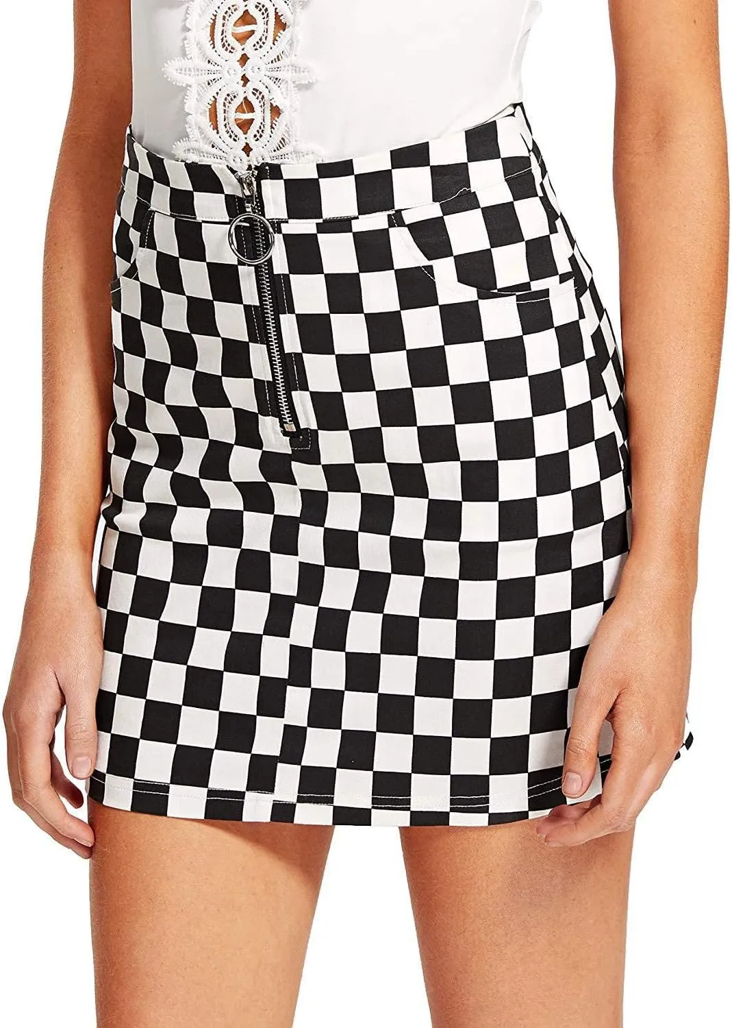 Women's High Waist Striped Zipper Side Bodycon Short Mini Skirt