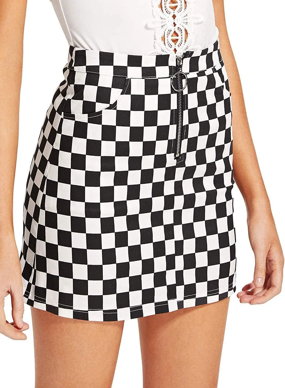 Women's High Waist Striped Zipper Side Bodycon Short Mini Skirt