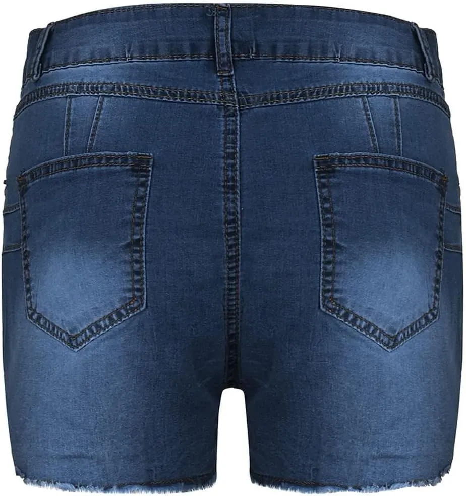 Womens High Waisted Skinny Stretchy Denim Shorts Frayed Raw Hem Casual Jean Shorts with Button Pockets