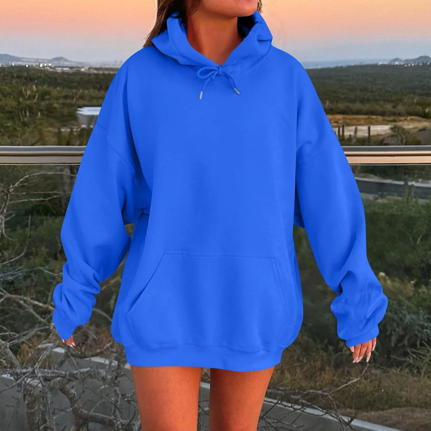 Womens Hoodies Drop Shoulder Oversized Y2K Hoodie Fleece Lightweight Plus Size Hooded Sweatshirt Pullover w/Pockets