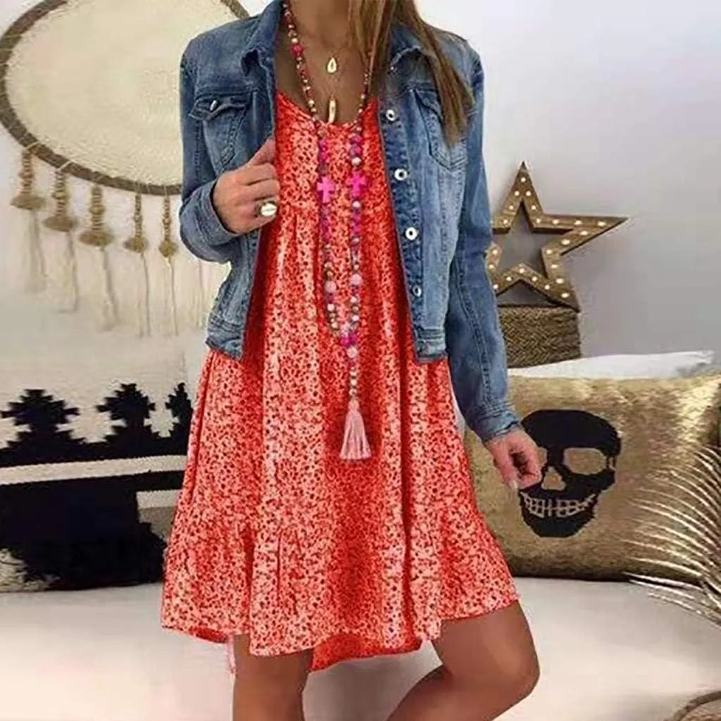 Women's Ladies Sexy Loose Print Hlaf Sleeve Ruffles Mini Dress Summer Dress Bump Friendly Dress