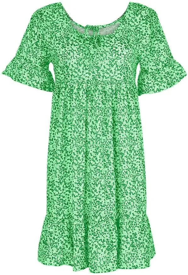 Women's Ladies Sexy Loose Print Hlaf Sleeve Ruffles Mini Dress Summer Dress Bump Friendly Dress