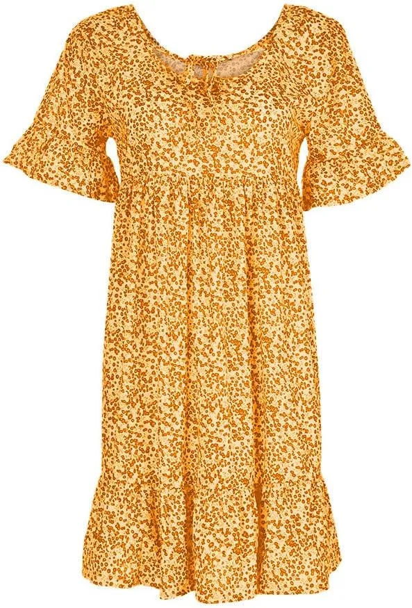 Women's Ladies Sexy Loose Print Hlaf Sleeve Ruffles Mini Dress Summer Dress Bump Friendly Dress