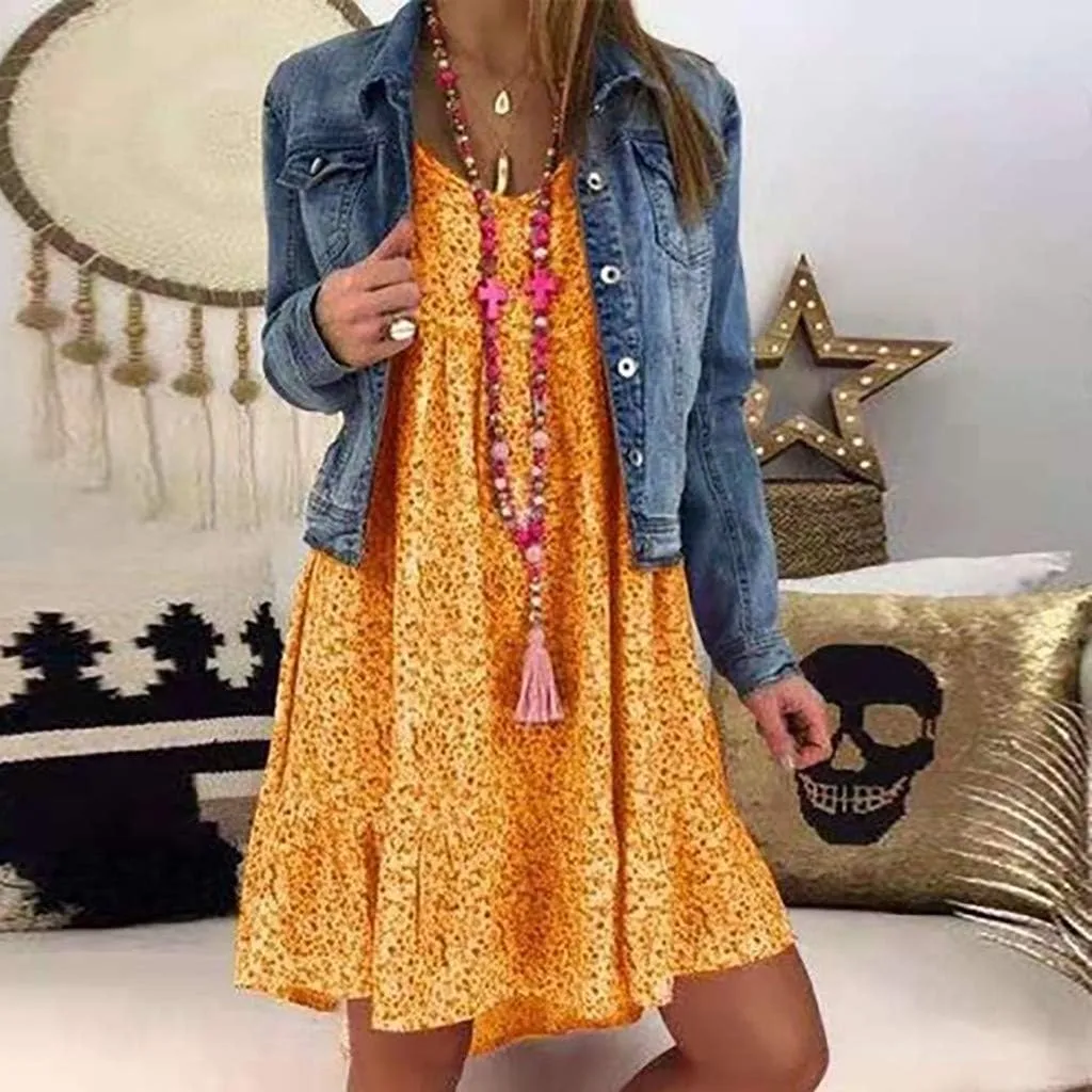 Women's Ladies Sexy Loose Print Hlaf Sleeve Ruffles Mini Dress Summer Dress Bump Friendly Dress