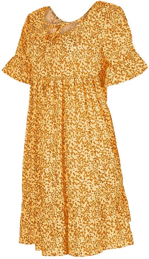 Women's Ladies Sexy Loose Print Hlaf Sleeve Ruffles Mini Dress Summer Dress Bump Friendly Dress