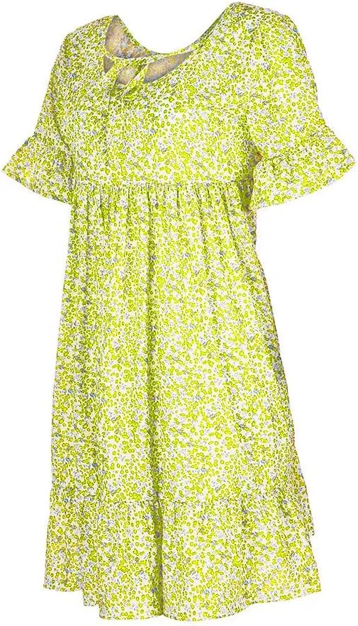 Women's Ladies Sexy Loose Print Hlaf Sleeve Ruffles Mini Dress Summer Dress Bump Friendly Dress