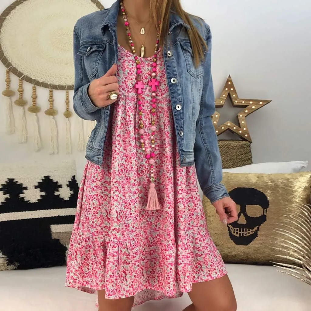 Women's Ladies Sexy Loose Print Hlaf Sleeve Ruffles Mini Dress Summer Dress Bump Friendly Dress