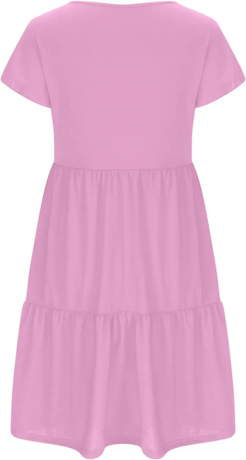 Womens Layered Dresses Ruffle Short Sleeve V Neck Dress Fashion Trending Swing Mini Dress A-Line Outfits