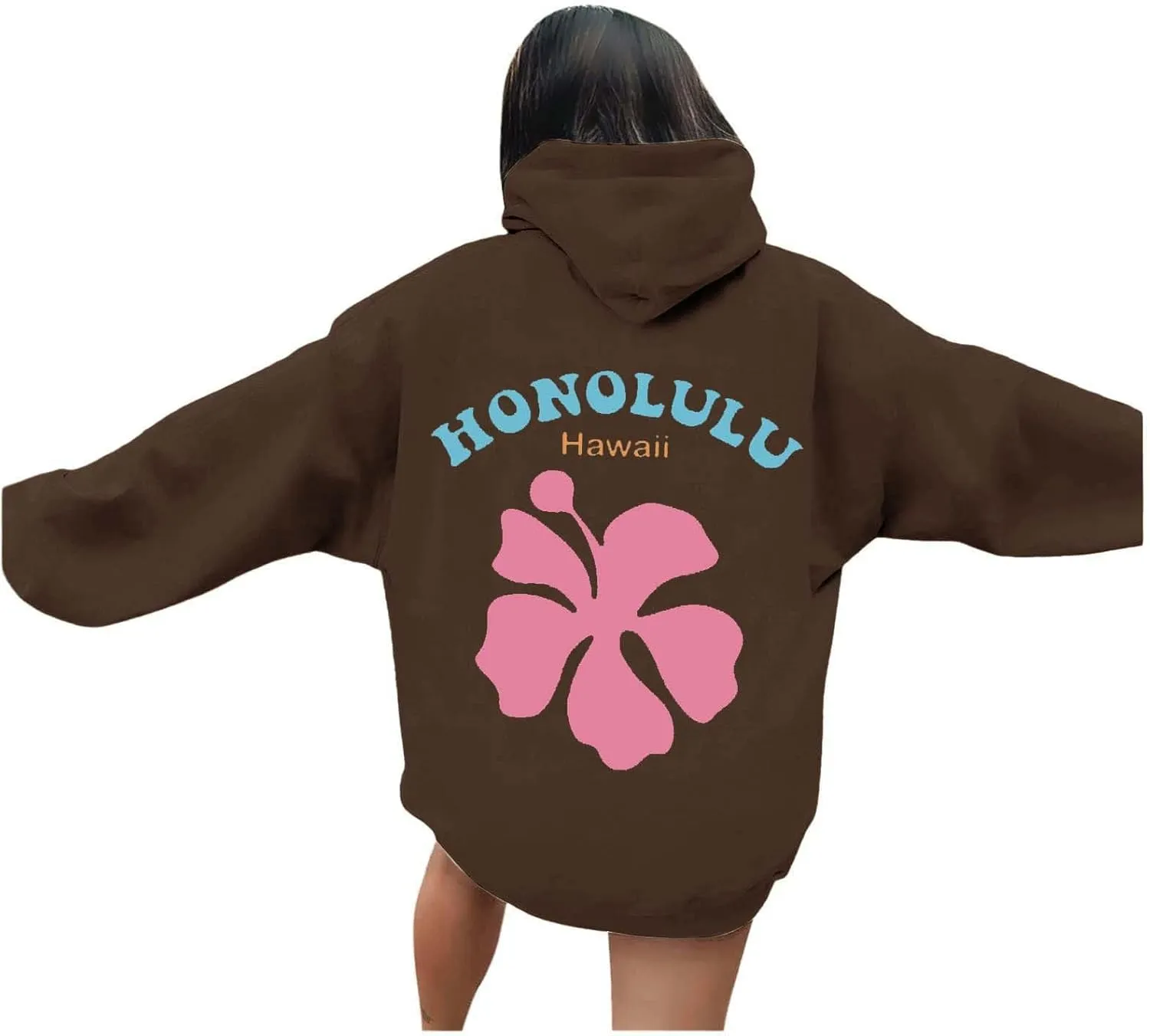 Womens Letter Floral Print Hoodie 2024 Oversized Baggy Trendy Thermal Sweatshirts Cozy Hip Hop Y2K Casual Streetwear