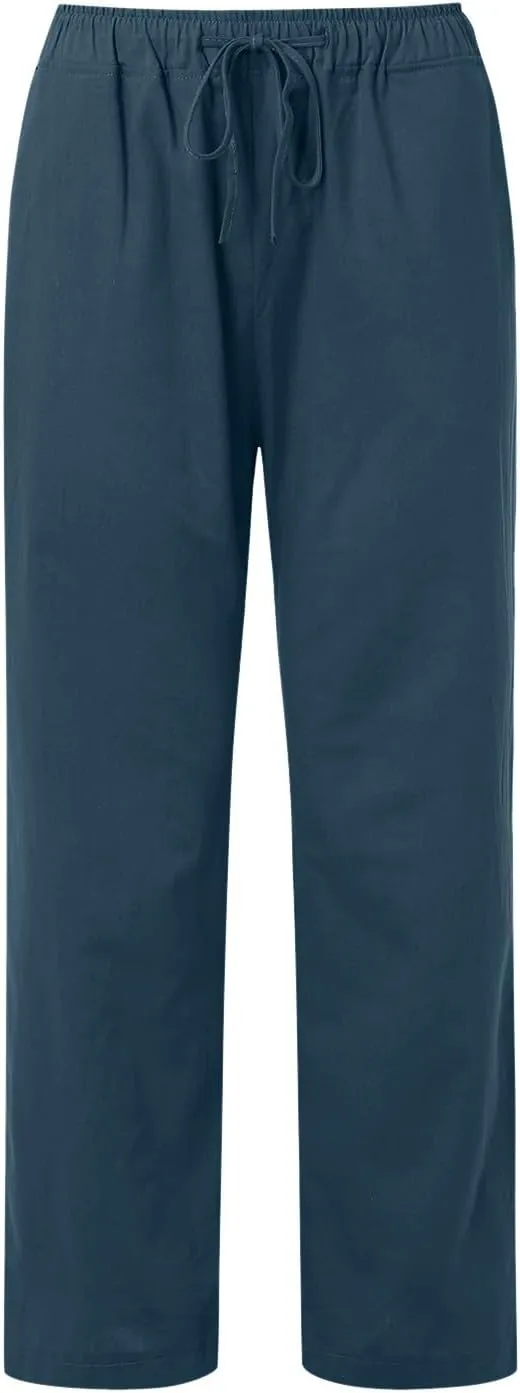 Womens Linen Summer Solid Palazzo Lounge Pants Low Waist Stretchy Loose Fit Trousers Work Business