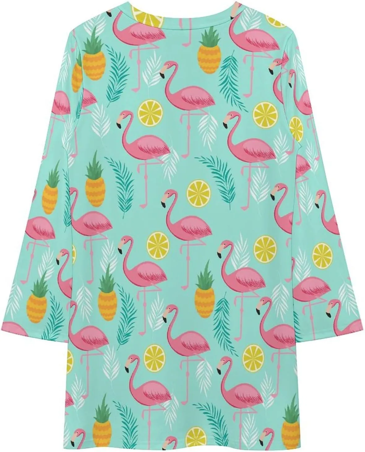 Womens Long Sleeve T Shirt Dress Cherry Printed Crew Neck Tunic Dress Casual Loose Plus Size Dress